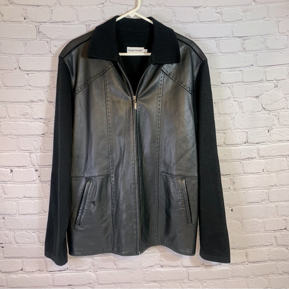 Giorgio Danieli Black Faux Leather Zip Up Jacket Wool Blend Size XL